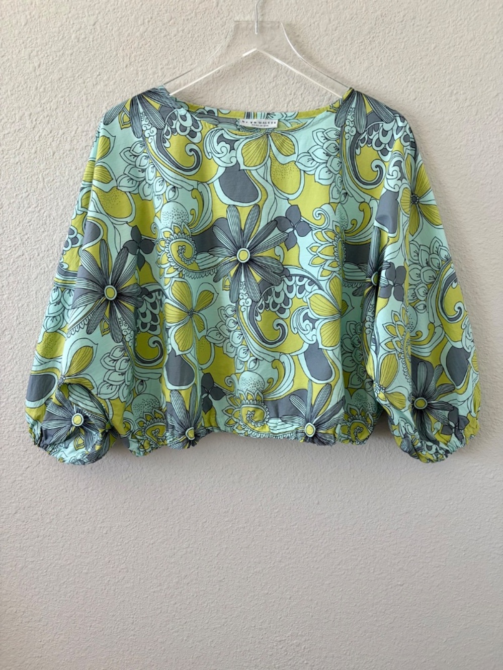 Bryn Walker Gianna Floral Paisley Top XS Green Blue Organic Cotton Cropped